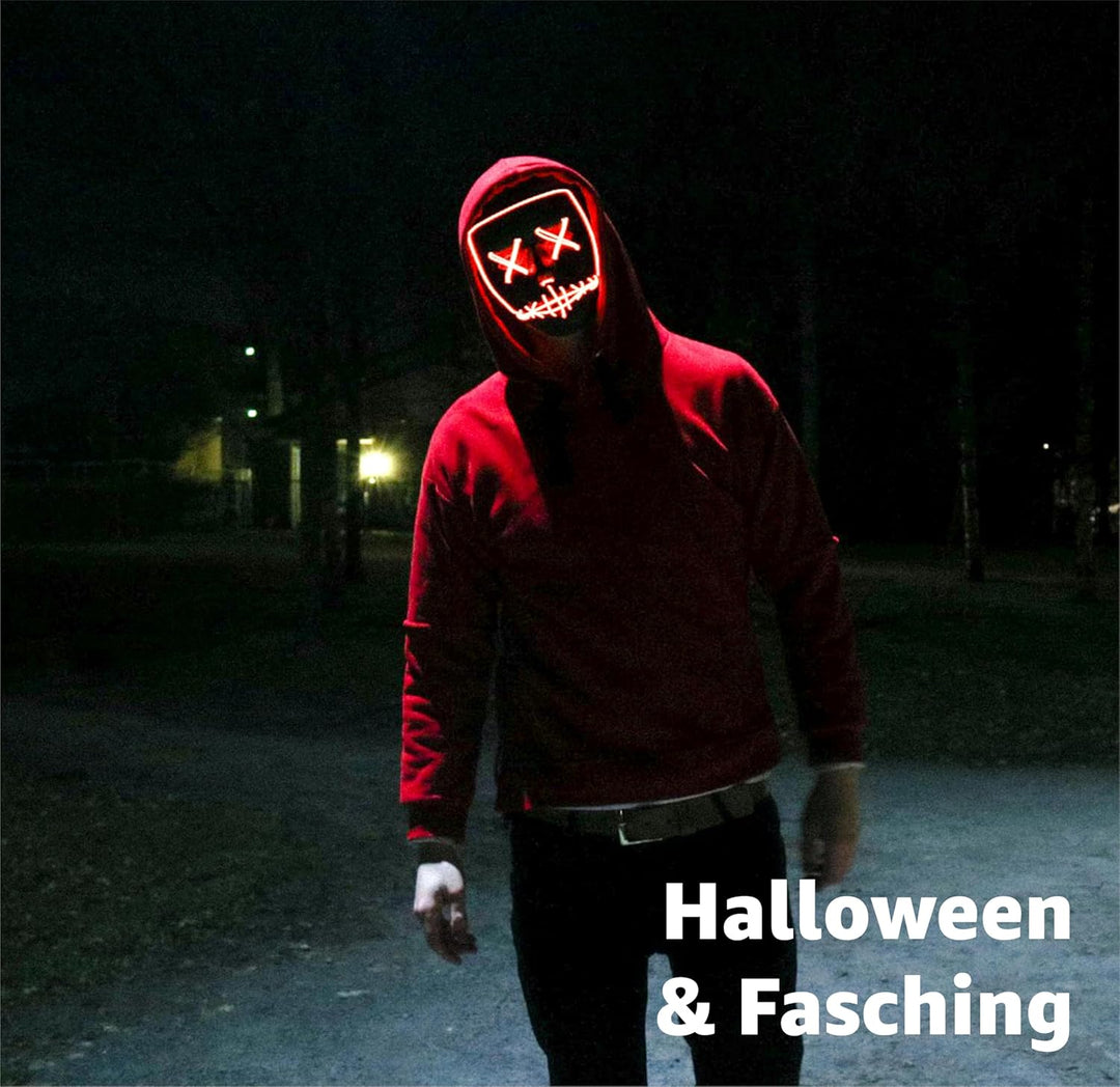 TK Gruppe Timo Klingler Kostümheld® 10x LED Grusel Maske rot - wie aus Purge steuerbar, für Hallowee