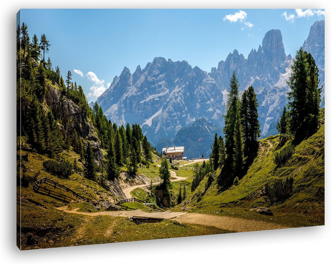 deyoli Italienische Berglandschaft mit Waldhütte Format: 80x60 als Leinwandbild, Motiv fertig gerahm