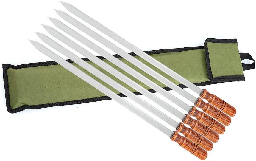 BEM Adana Kebab Spiesse mit Holzgriff - 6 Stück aus Edelstahl, 60 cm Lang, 2 cm Breit, 3 mm Dick