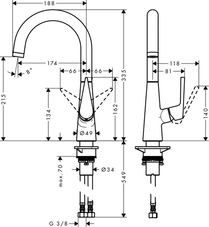 hansgrohe Talis S Einhebel-Küchenarmatur, Komfort-Höhe 220 mm, Edelstahl Finish Auslaufhöhe 220mm oh