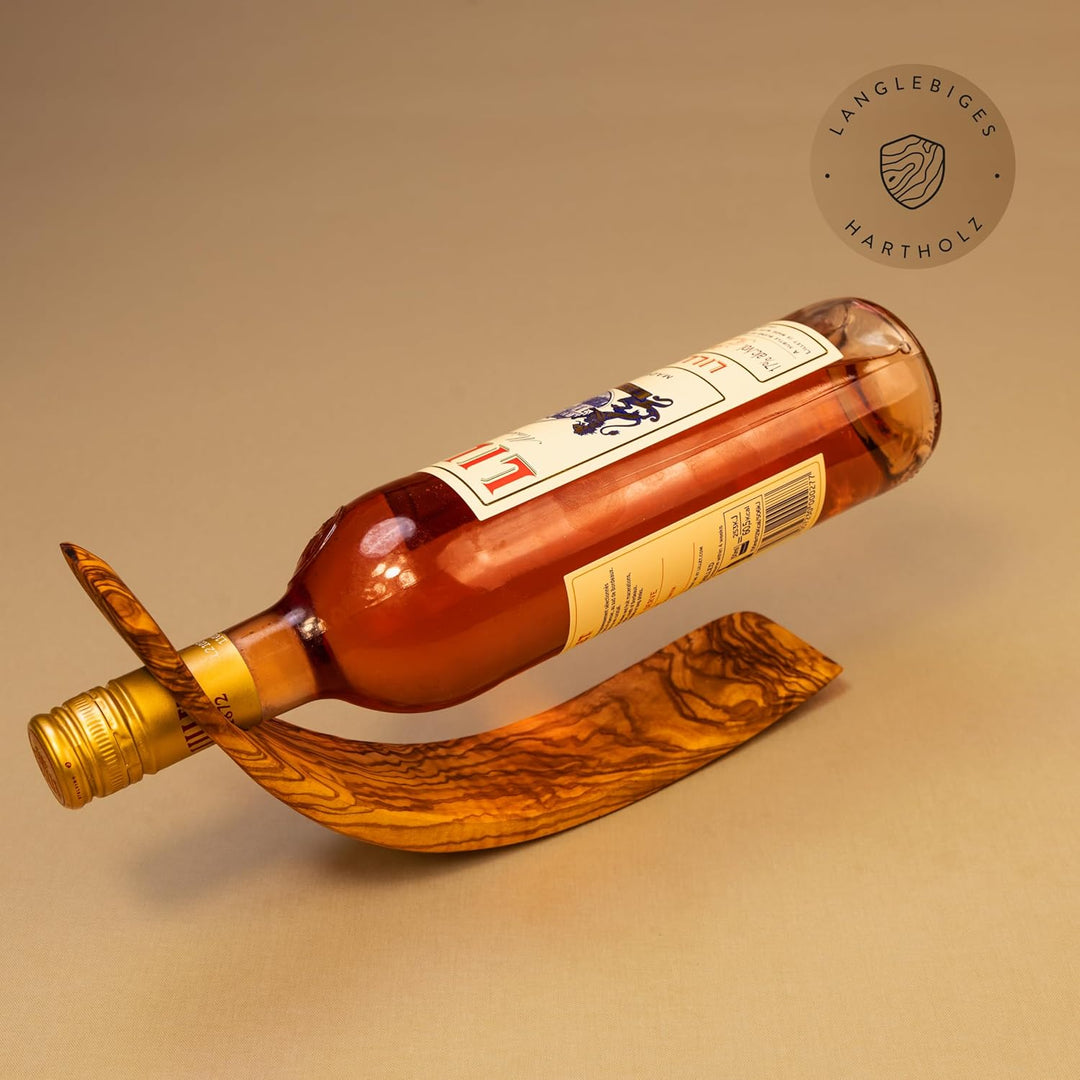 das Olivenholzbrett® Flaschenhalter aus Olivenholz/Weinständer Holz/Weinflaschenhalter/sichelförmig