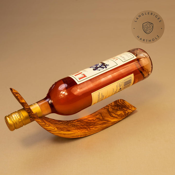 das Olivenholzbrett® Flaschenhalter aus Olivenholz/Weinständer Holz/Weinflaschenhalter/sichelförmig