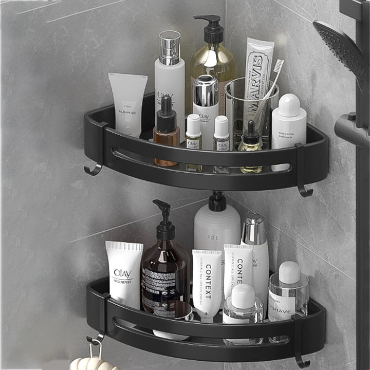 Duschablage Ohne Bohren, Badezimmer Regal mit Haken und Seifenständer,Duschregal Ecke für Badezimmer