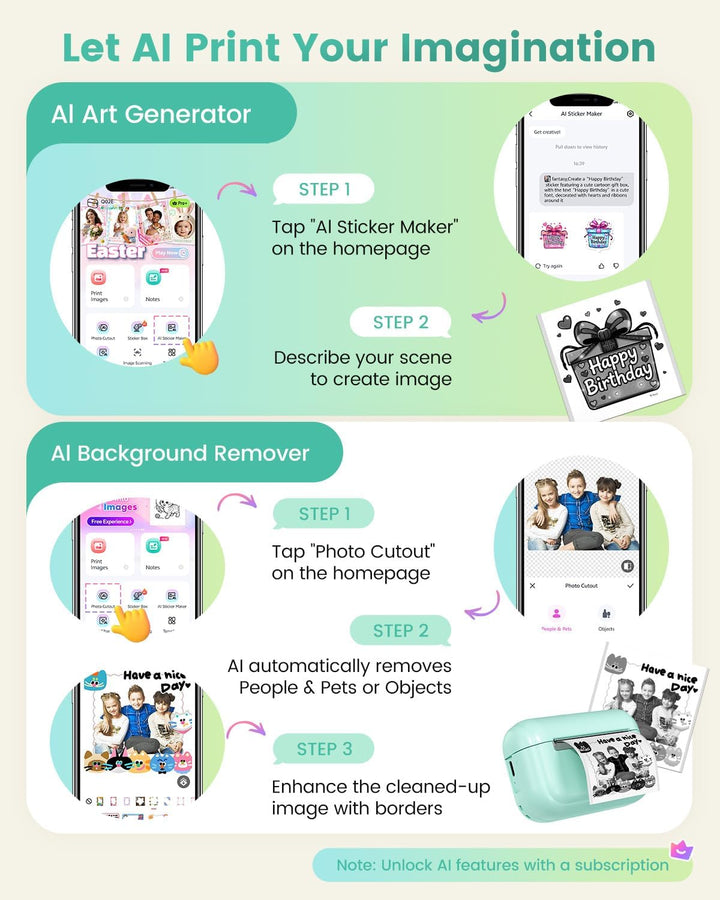 Memoking Mini Drucker für Smartphone, Minidrucker Q02E Thermodrucker Mini Grün, Grün