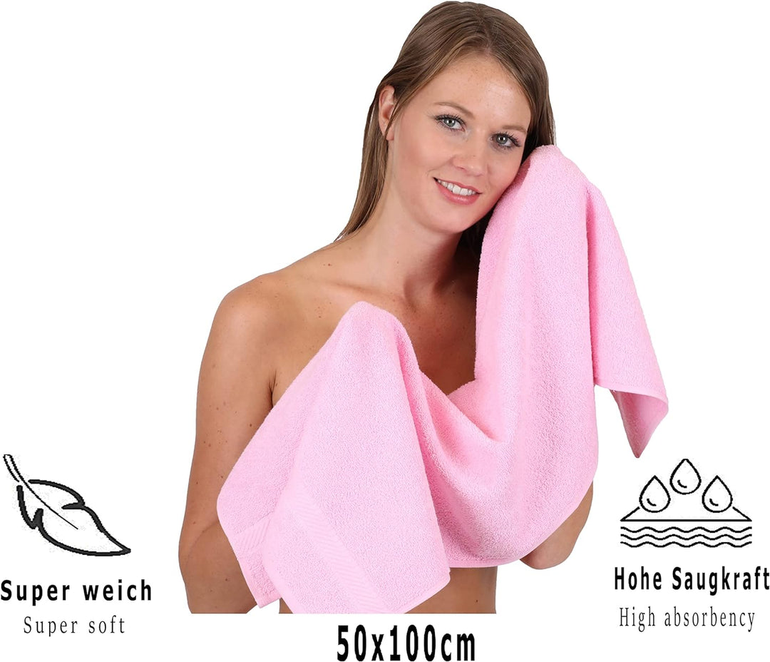 Betz 12 Stück Handtücher Palermo 100% Baumwolle 12 Handtücher Grösse 50 x 100 cm Farbe rosé und weis