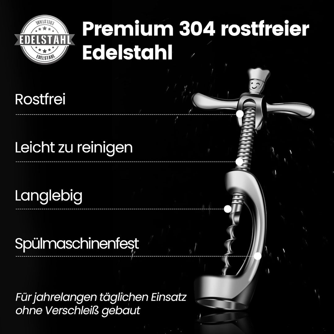 Korkenzieher aus Edelstahl öffnet Wein ohne Korken-Krümel | Hochbelastbarer Weinöffner mit Geschenkv