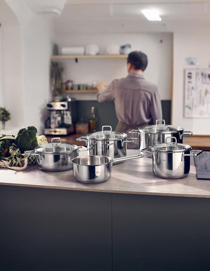 Fissler LumiTherm Edelstahl-Topfset 5-teilig – Made in Germany, polierter 18/10 Edelstahl, Glasdecke