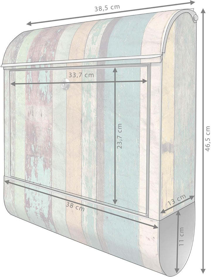 banjado® Design Briefkasten mit Motiv Bunte Bretterwand 39x47x14cm &amp; 2 Schlüssel - Briefkasten Stahl