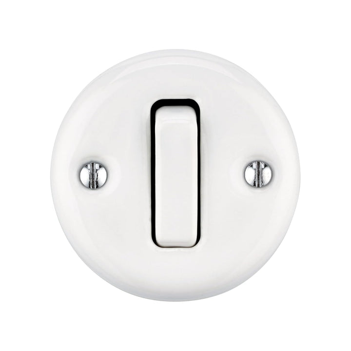 Aufputz Porzellan Retro, Schalter, Wechselschalter, All-in-One, Serie QR1 weiss