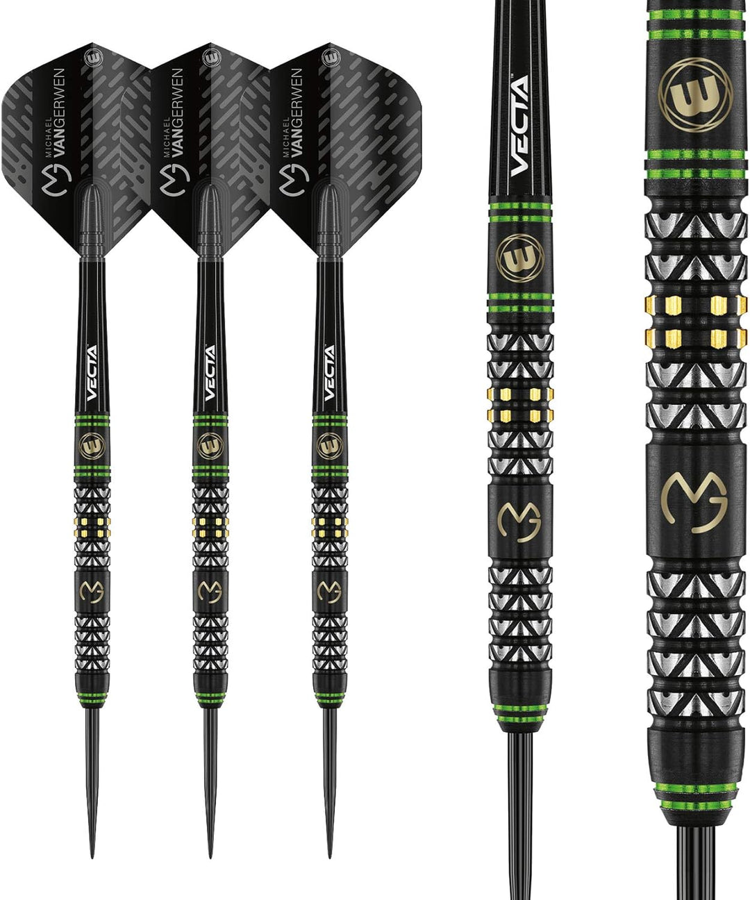 WINMAU Michael Van Gerwen MvG Vantage Tungsten Steeltip Darts Set 24 Gram with Prism Flights and Vec