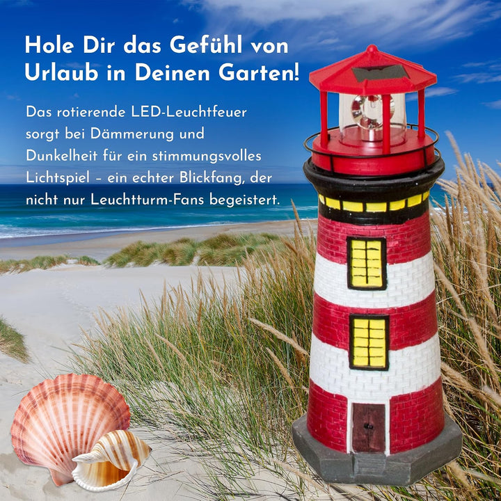 NATIV LED Solar-Leuchtturm mit rotierender Leuchte, handgefertiger Dekoturm für den Aussenbereich, 3