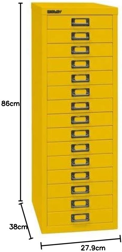 BISLEY MultiDrawer, 39er Serie, DIN A4, 15 Schubladen, Metall, 641 Zinkgelb, 38 x 27.9 x 86 cm