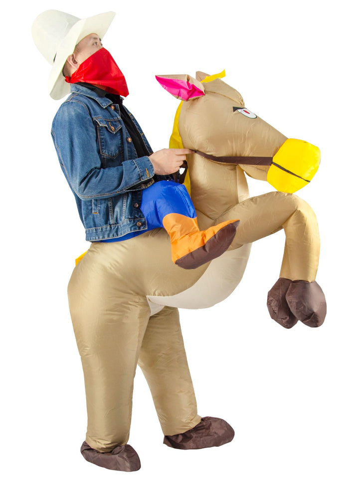 JYZCOS Aufblasbares Cowboy-Kostüm für Erwachsene, Western Pferd Reiter Kostüm Braun, Braun