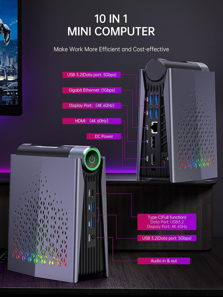S3A Mini PC 32GB DDR5 4800MHz 1TB NVME PCIe3.0 SSD, AMD Ryzen 9 6900HX (bis zu 4,9 GHz) Radeon 680M,