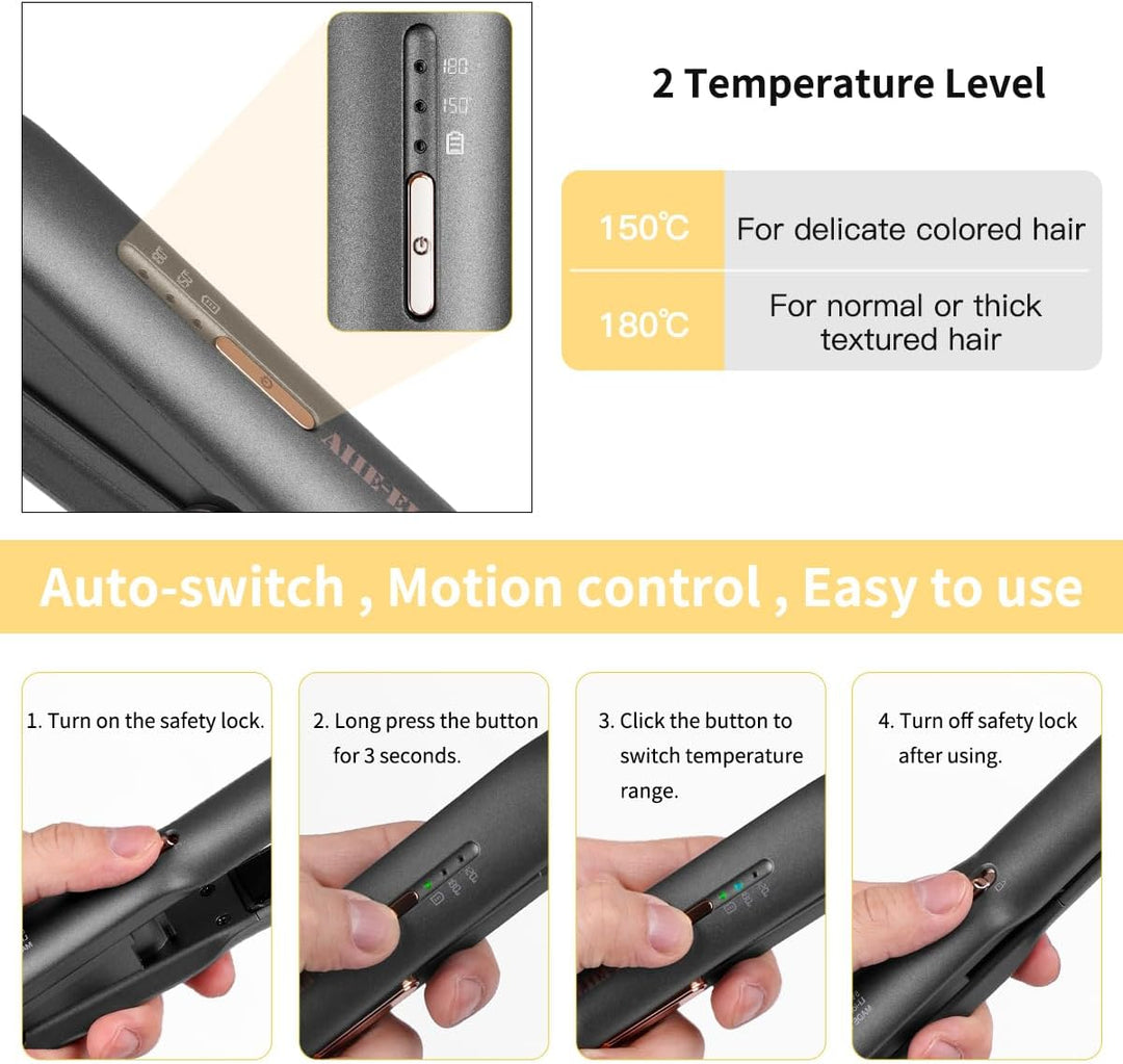 Kabelloser Haarglätter und Lockenwickler 2 in 1, Mini Haarglätter Und Lockenstab mit USB-C Aufladung