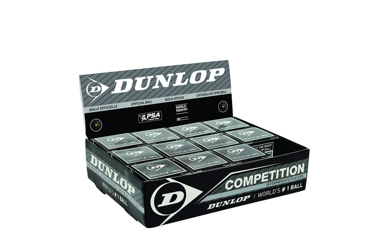 Dunlop Squashbälle Competition gelb, für Anfänger und Fortgeschrittene – Speed langsam 12 Balls, 12