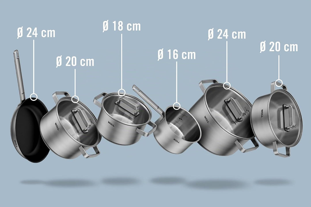 WOLL – Steel Topf-Set 10-teilig Ø 20–24 cm – Induktions-Töpfe aus Edelstahl, spülmaschinenfest, ener