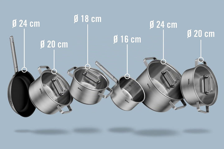WOLL – Steel Topf-Set 10-teilig Ø 20–24 cm – Induktions-Töpfe aus Edelstahl, spülmaschinenfest, ener