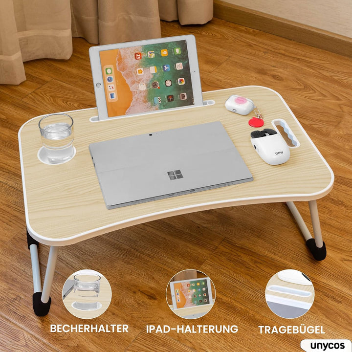 unycos - Klappbarer Laptoptisch, Betttablett, Leseständer, Computertisch, Frühstückstablett, Beistel