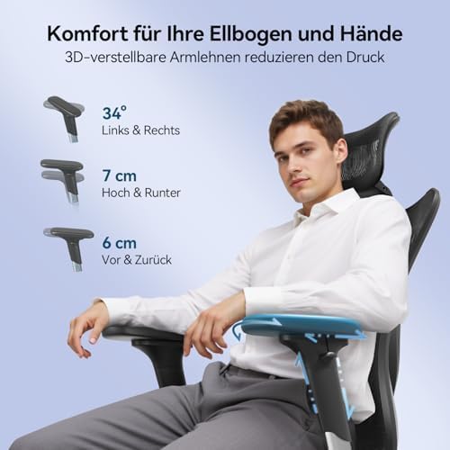 SIHOO M57 – Ergonomischer Bürostuhl mit Verstellbarer Lendenwirbelstütze, Netz-Schreibtischstuhl mit