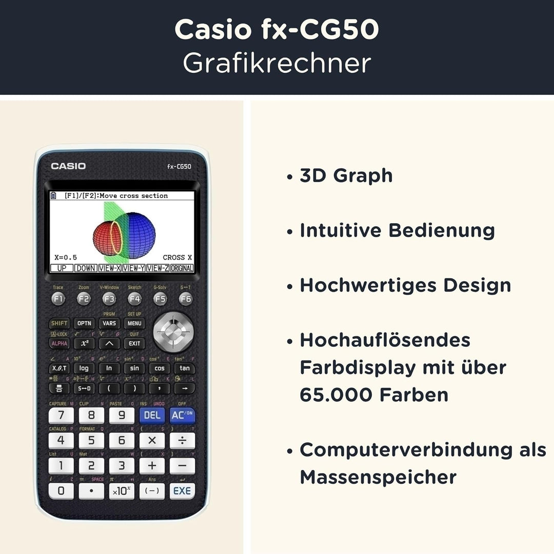 CALCUSO Sparpaket: Casio FX-CG 50 Grafikrechner + WYNGS Schutztasche schwarz + Erweiterte Garantie v