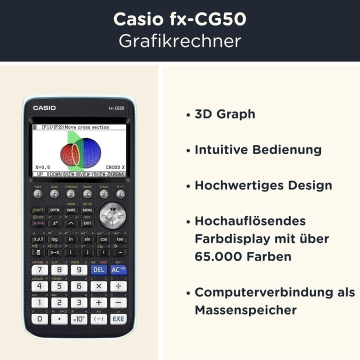 CALCUSO Sparpaket: Casio FX-CG 50 Grafikrechner + WYNGS Schutztasche schwarz + Erweiterte Garantie v