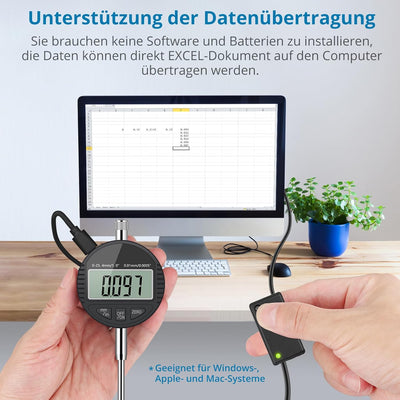 AUTOUTLET Digitale Messuhr mit 3M Micro Datenkabel, Digital Messuhr Messtaster 0-25.4mm/1''Messberei