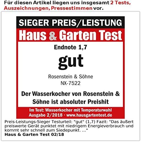 Rosenstein & Söhne Teewasserkocher: Edelstahl-Wasserkocher mit Temperatur-Wahl, 1,8 Liter, 1.830 Wat