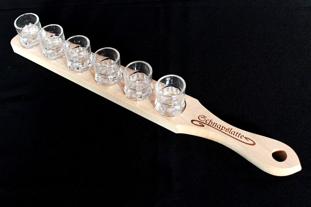 DanDiBo Schnapslatte Holz mit 6 Gläser Schnapsbrett Leiste Schnapsrunde mit Gravur