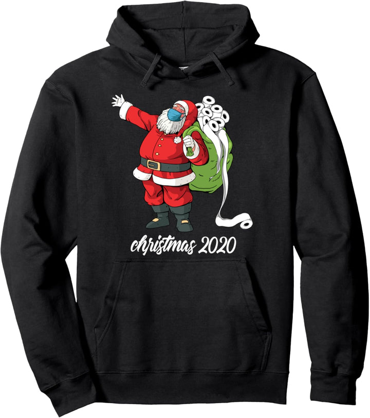 Santa with Face Mask and Toilet Paper Funny Christmas 2020 Pullover Hoodie