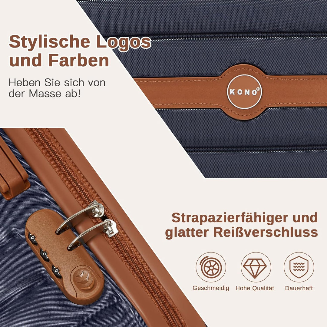 KONO Koffer Reisekoffer Trolley Koffer mittelgross von ABS+PC Hartschalenkoffer mit Zwillingsrollen