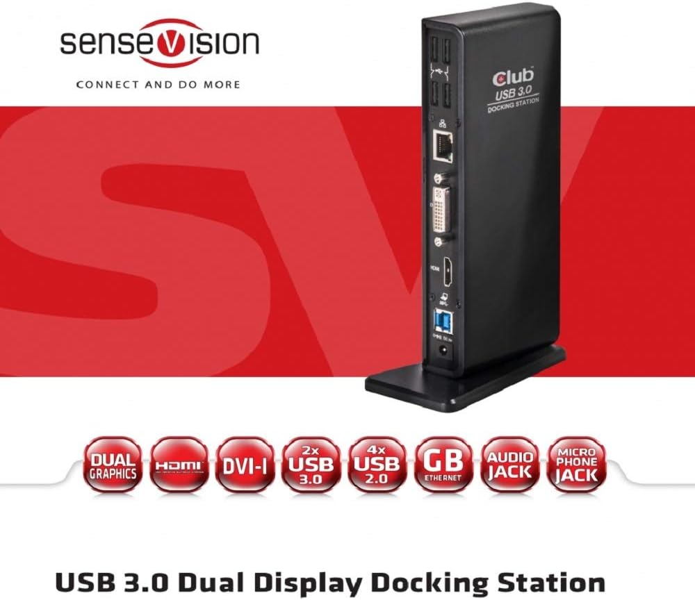 Club 3D SenseVision USB 3.0 Docking Station, 1x HDMI, 1x DVI-I, 1x USB 3.0, 1x USB 3.0 BC-1.2 Schnel