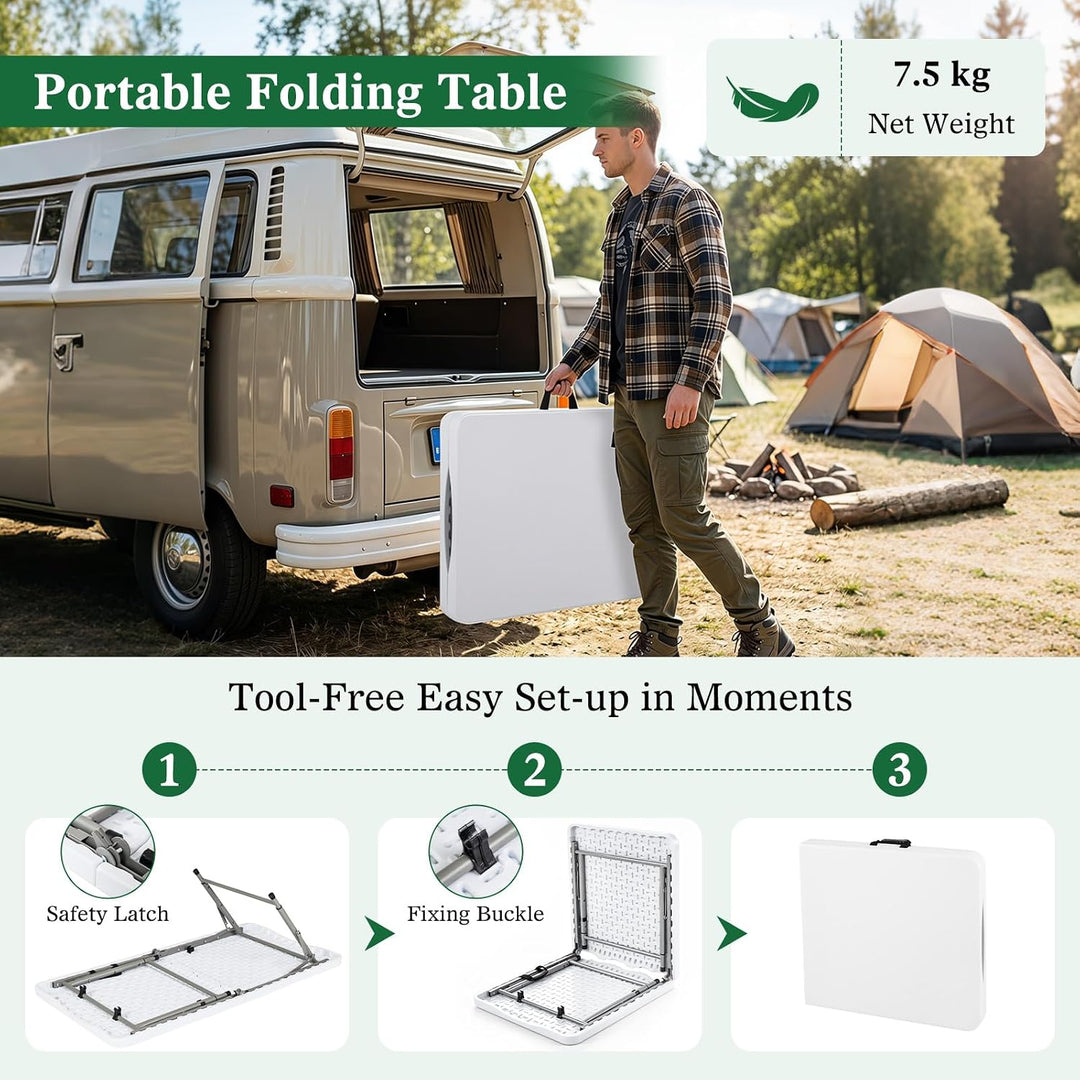 COSTWAY Campingtisch höhenverstellbar, Gartentisch klappbar, Klapptisch mit HDPE-Tischplatte &amp; Trage