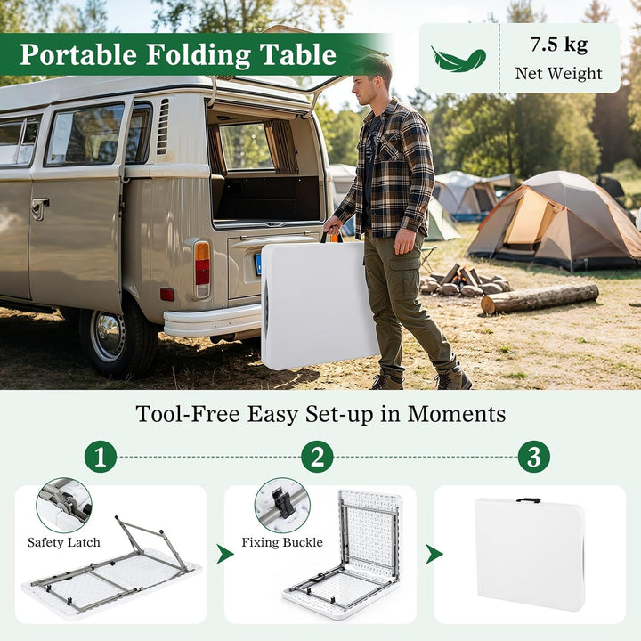 COSTWAY Campingtisch höhenverstellbar, Gartentisch klappbar, Klapptisch mit HDPE-Tischplatte &amp; Trage