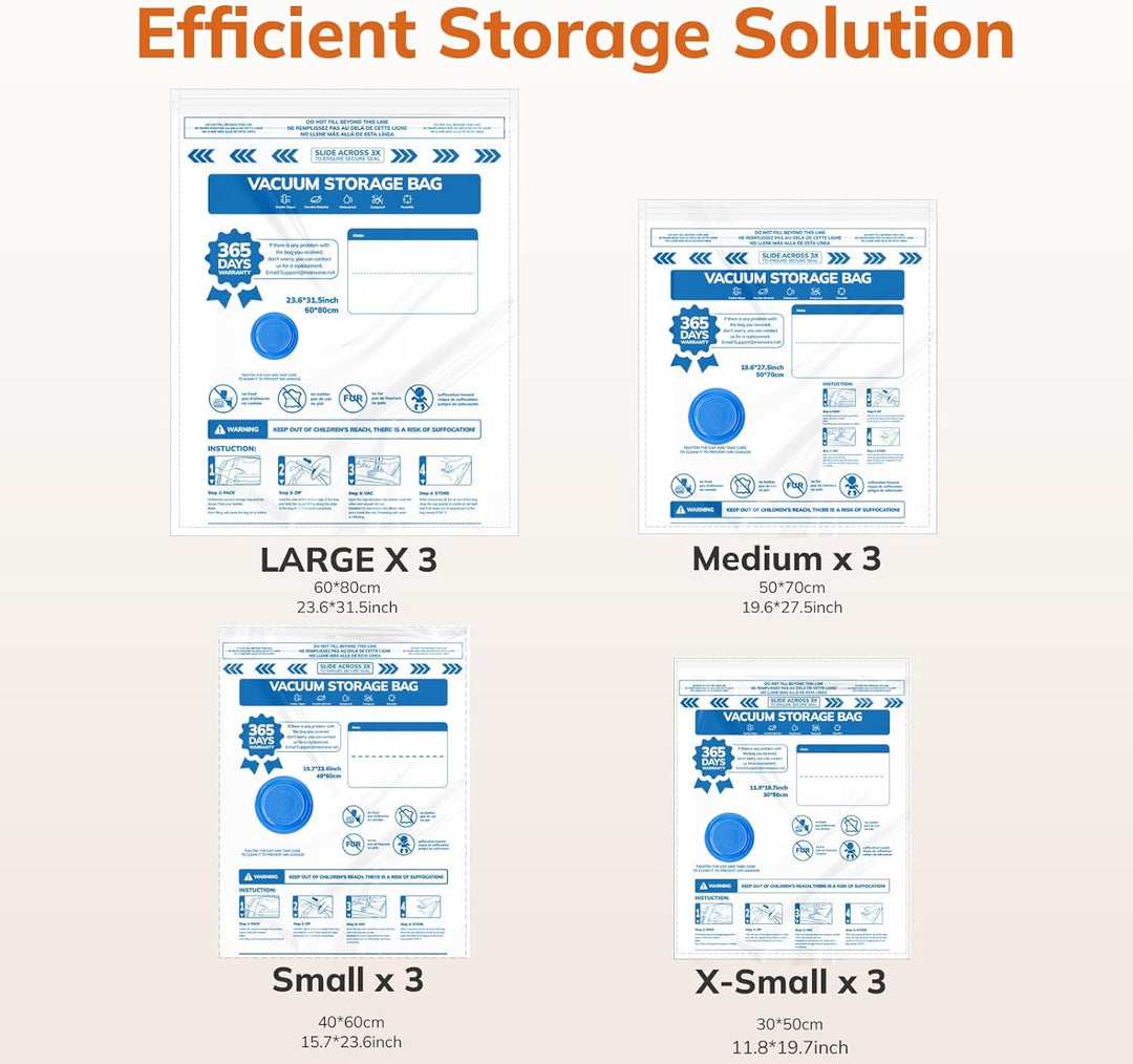 MONVANE Vakuumbeutel für Kleidung, 12 Stück(3x60x80cm + 3x50x70cm + 3x40x60cm + 3x30x50cm)— Aufbewah