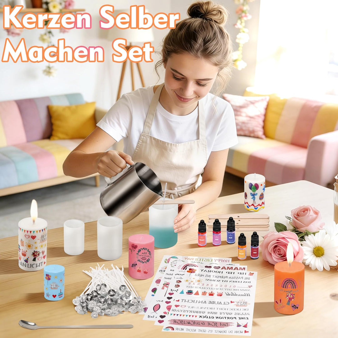 JelyArt Kerzenherstellung Kit Kerzen Selber Machen Set inkl 900 ml Kerzenwachs Schmelztopf mit Löffe