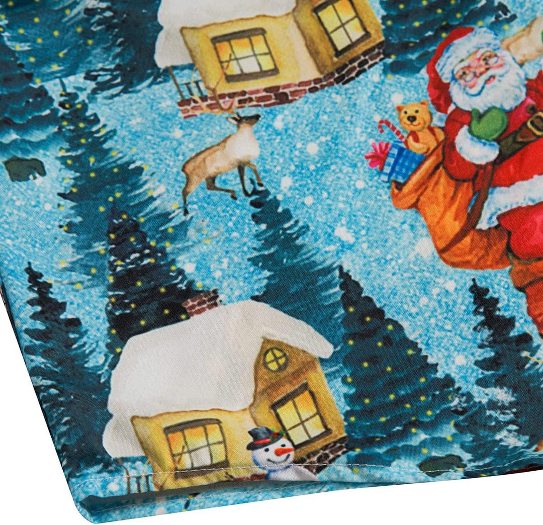 Herren Funky Christmas Print Weihnachtshemd Langarm Button Up Freizeithemd Rentier Santa Schnee Xmas