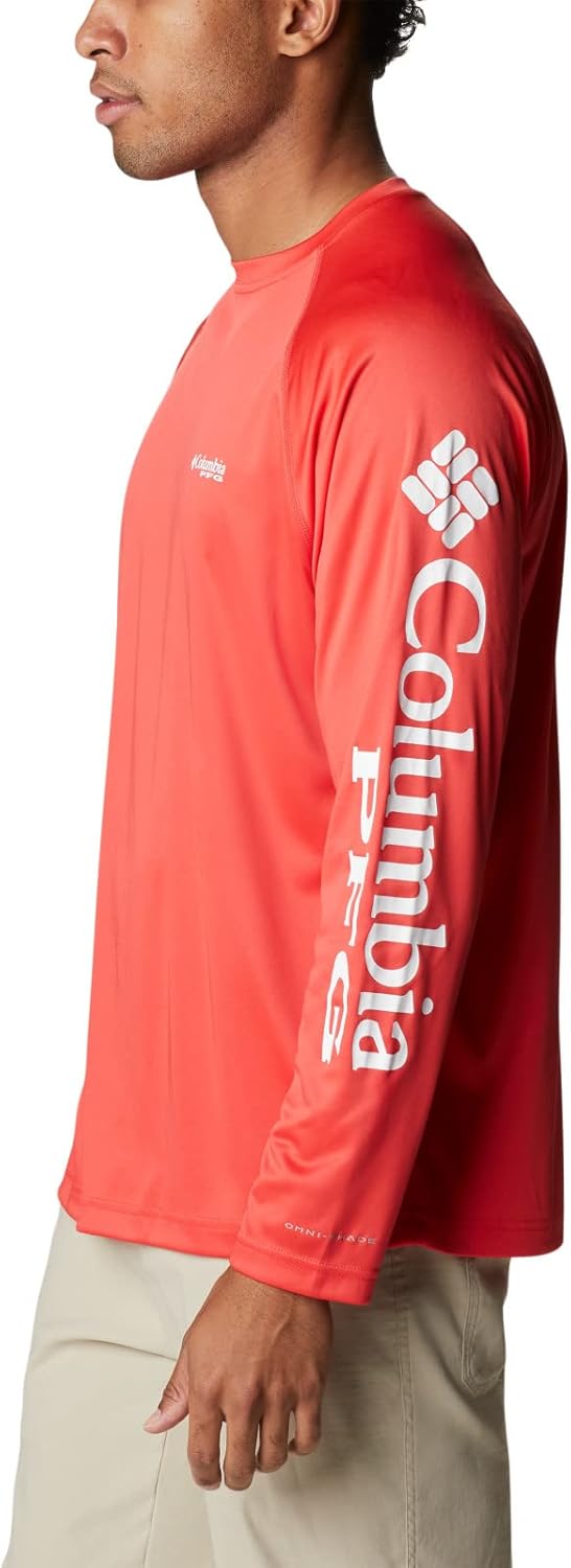 Columbia Terminal Tackle Langarmhemd für Herren Roter Hibiskus/Weisses Logo S, Roter Hibiskus/Wei&#x