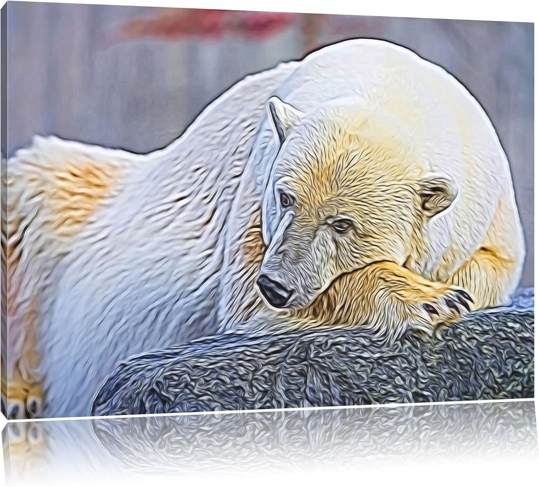 schlafender Eisbär Deluxe Format: 100x70 cm auf Leinwand, XXL riesige Bilder fertig gerahmt mit Keil