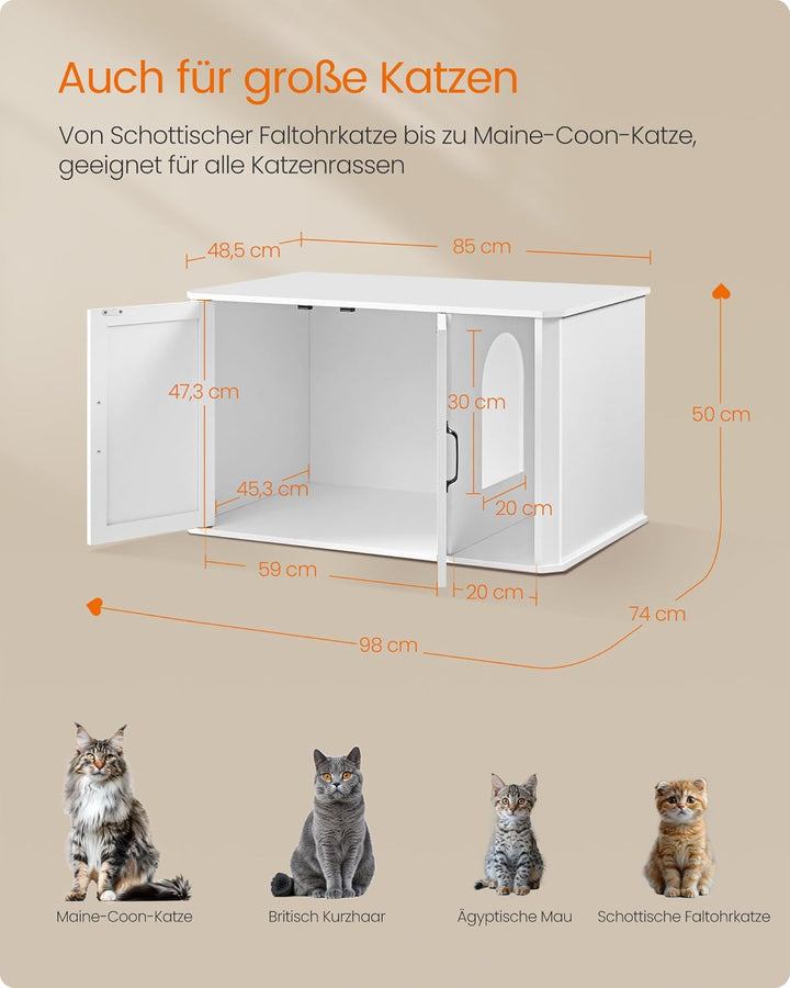 Feandrea Katzenhaus, Katzenklo-Schrank modern, Vordereingang, mit Doppeltür und Griffen, als Sideboa