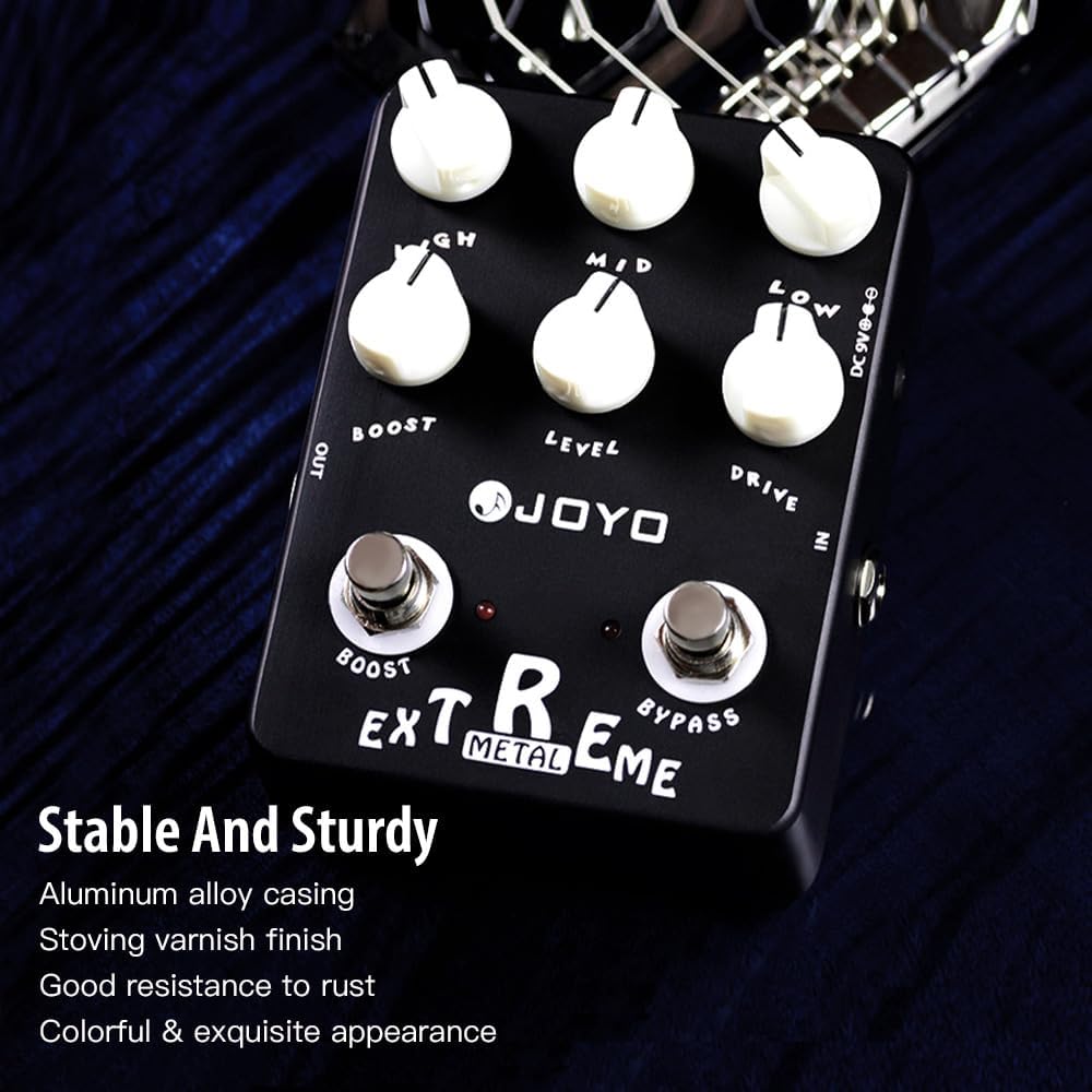 JOYO Metal Distortion Pedal mit 3-Band-EQ und Low-Mid-High Gain Boost für E-Gitarren-Effekt – Bypass