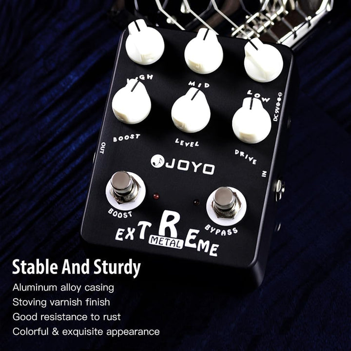 JOYO Metal Distortion Pedal mit 3-Band-EQ und Low-Mid-High Gain Boost für E-Gitarren-Effekt – Bypass