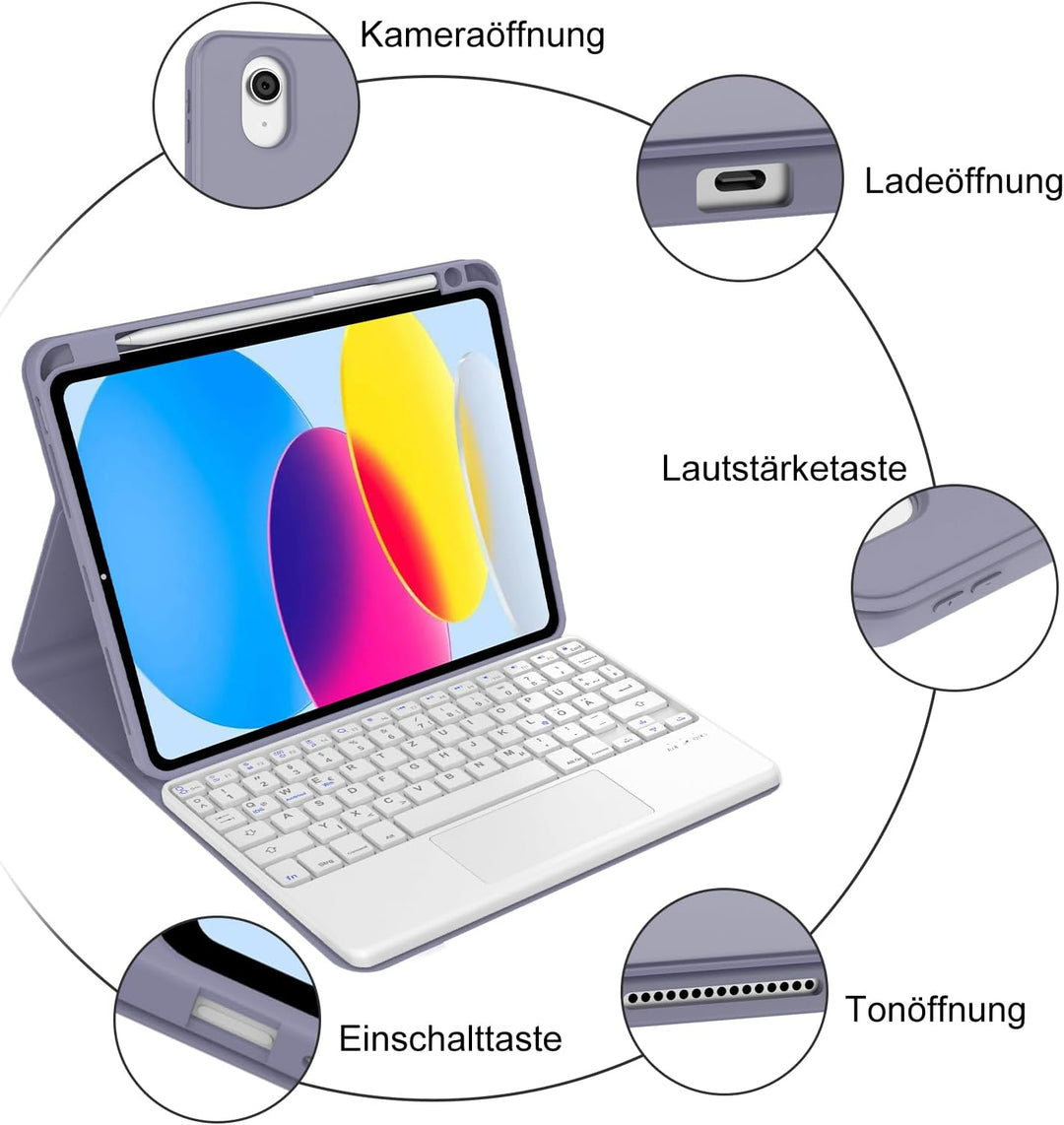 IVEOPPE Hülle mit Tastatur für iPad A16 11 Generation 2025/10 Generation 2022, Bluetooth Magnetische