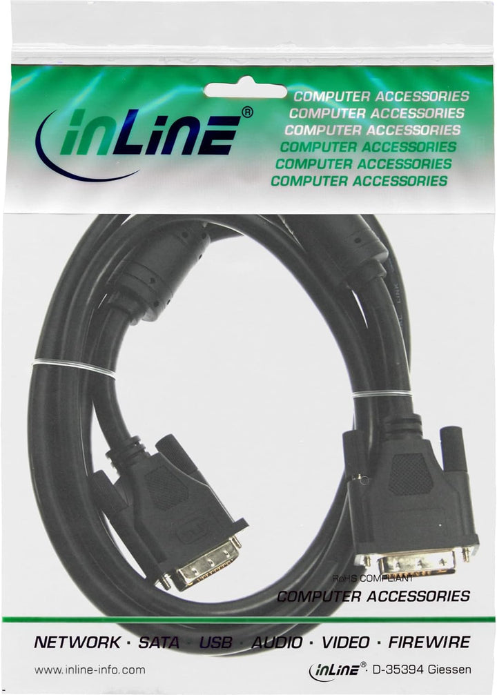 InLine 17765 DVI-D Kabel, digital 18+1 Stecker / Stecker, Single Link, 2 Ferrite, 5m