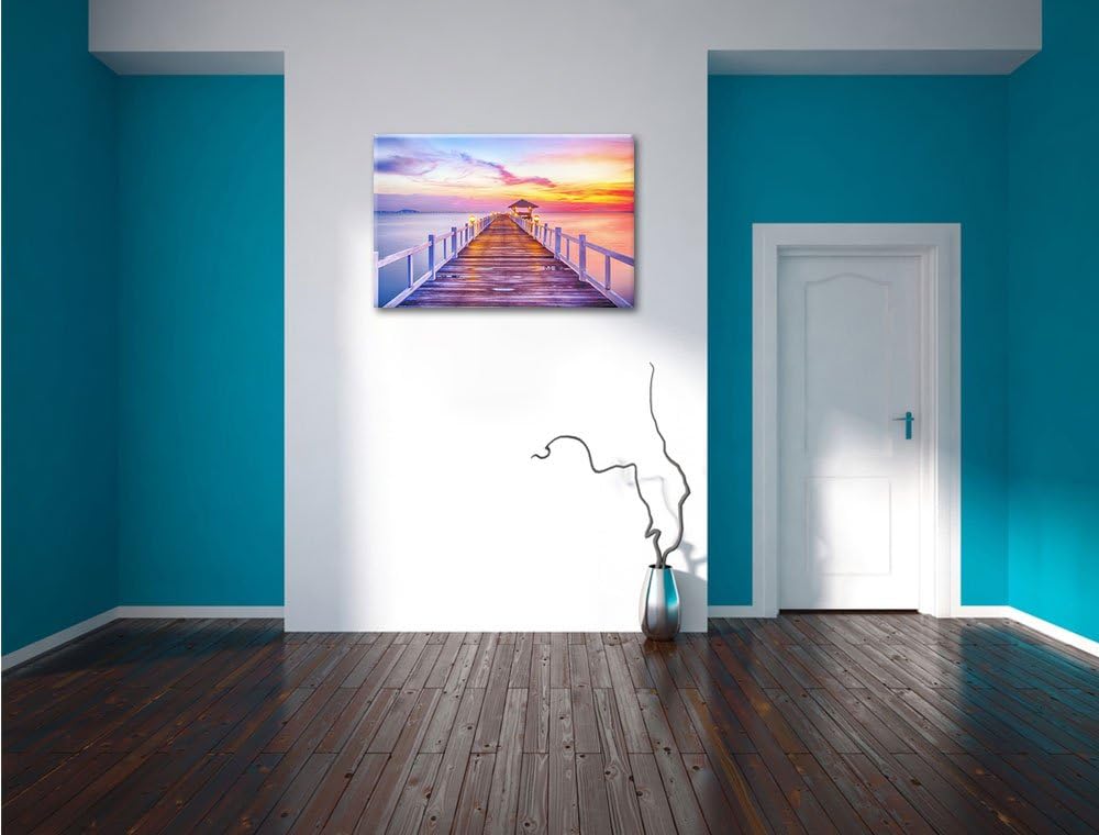Pixxprint Steg ins Meer bei Sonnenuntergang als Leinwandbild/Grösse: 100x70 cm/Wandbild/Kunstdruck/f