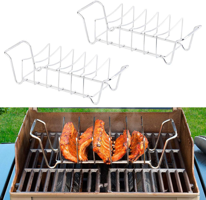 Rosenstein & Söhne Grill-Gestell-Halter: 2er-Set 2in1-Sparerib-Halter & Bratenkorb für Grill & Ofen,