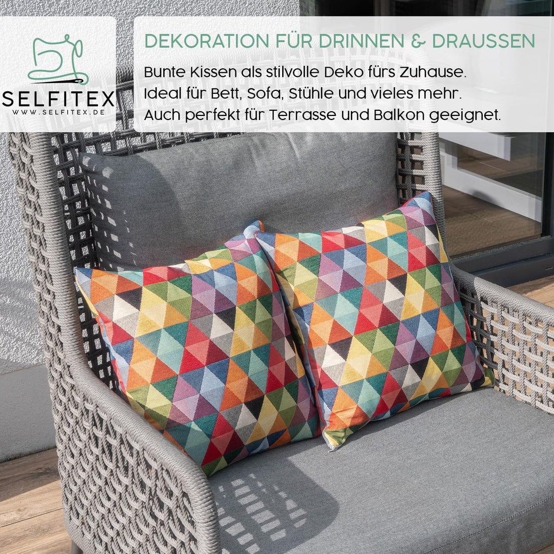 Selfitex 2er Set Bunte Sofakissen mit Füllung und Bezug 40x40, Luxus Sofakissen, farbenfrohes Couchk