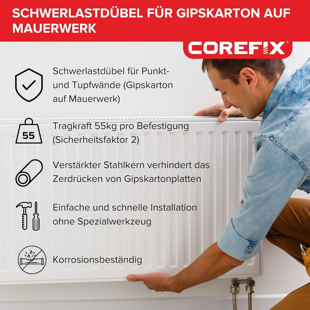 Corefix PLUS30, Schwerlast-Gipsplattendübel, getestet bis 250 kg, 24 Stück in Grosspackung