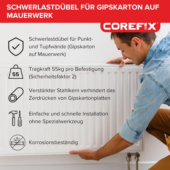 Corefix PLUS30, Schwerlast-Gipsplattendübel, getestet bis 250 kg, 24 Stück in Grosspackung