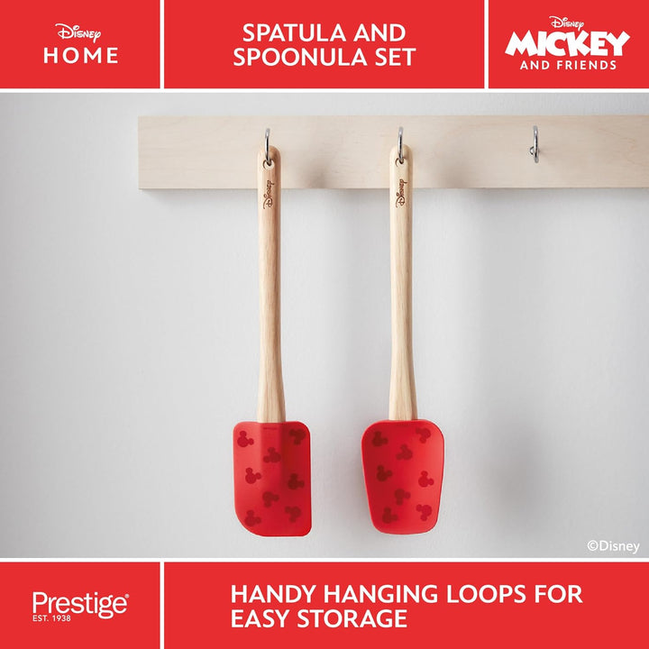 Prestige New Disney Bake with Mickey Mouse Set aus 2 Silikonspateln mit Holzgriffen, Löffelspatel un